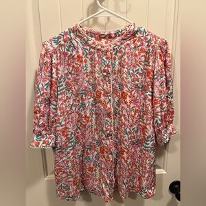 Boden Pink and Orange Floral Fabric Blouse